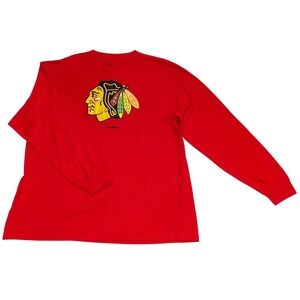 Reebok Chicago Blackhawks Mens 2XL Red Long Sleeve T-Shirt 100%Cotton NHL Hockey